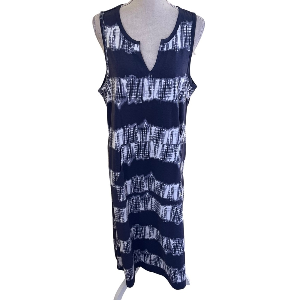 Koolaburra by Ugg Navy Blue/White Tie Dye Sleeveless Split Neck Lounge Dress XL